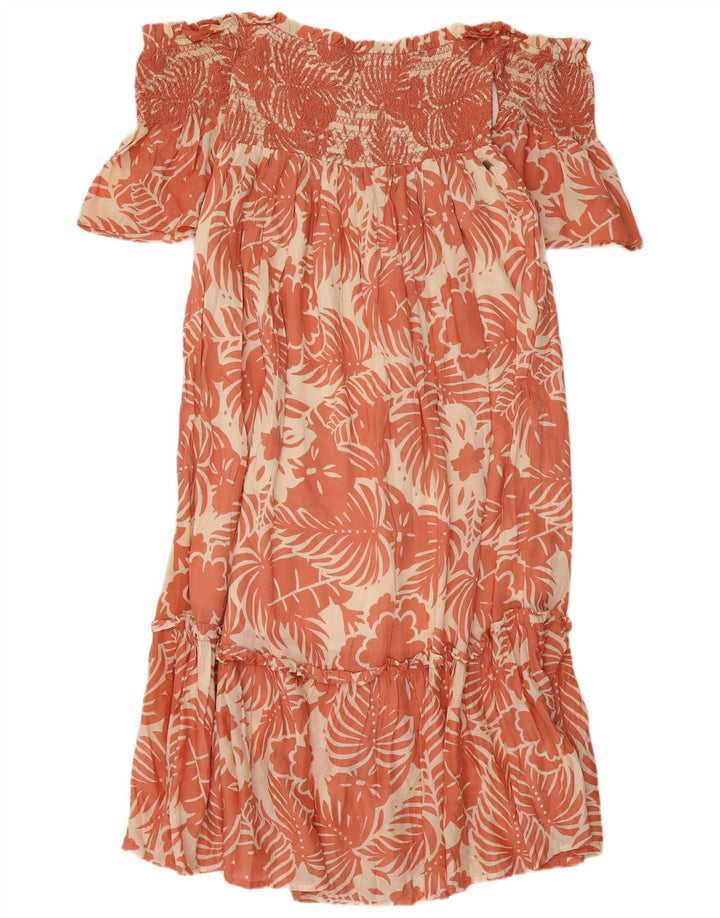 PEPE JEANS Womens Off Shoulder Dress UK 8 Small Pink Floral Viscose