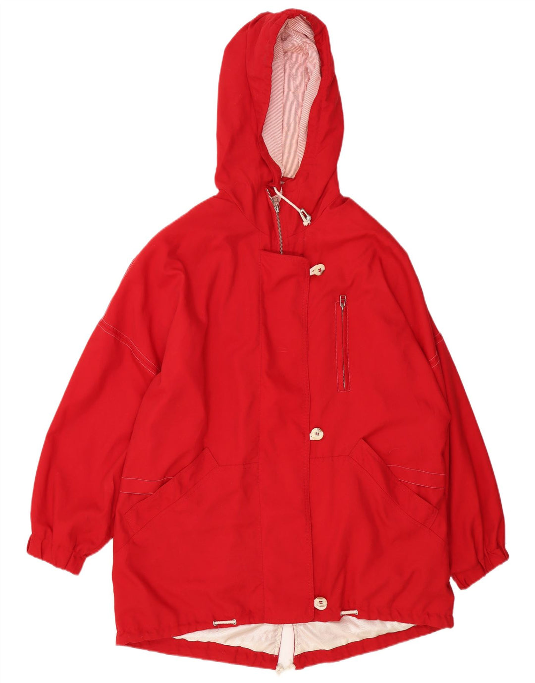Vintage Womens Hooded Oversized Parka Jacket UK 10 Small Red Polyester