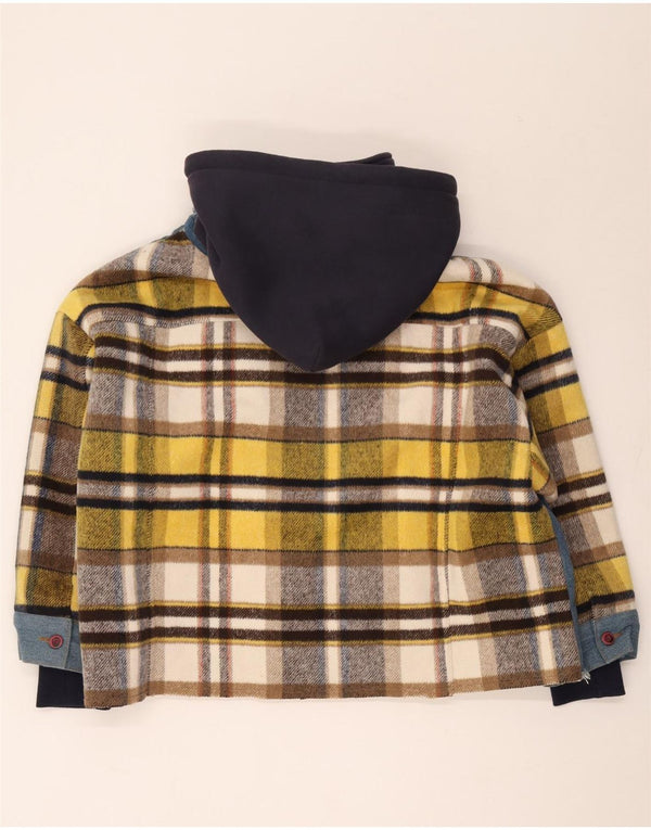 Vintage Mens Hooded Sherpa Jacket UK 42 XL Blue Check Cotton