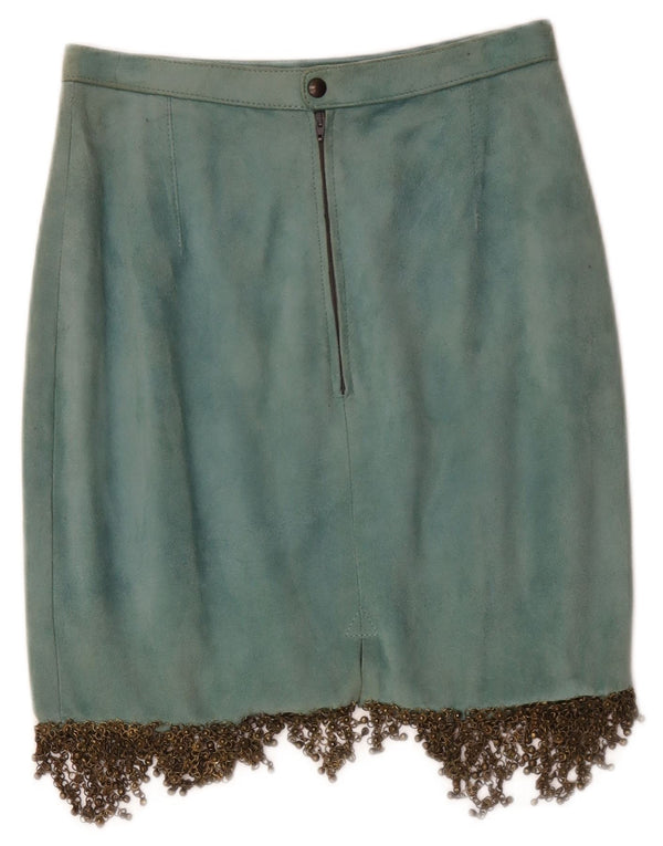 Vintage Womens Suede Skirt W26 Small Blue Leather