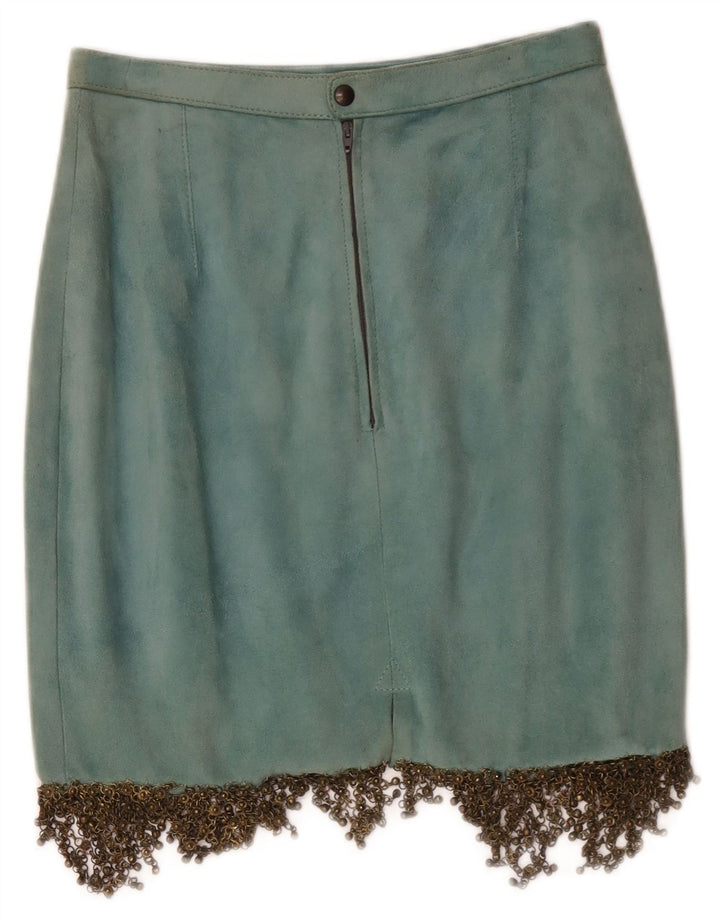 Vintage Womens Suede Skirt W26 Small Blue Leather