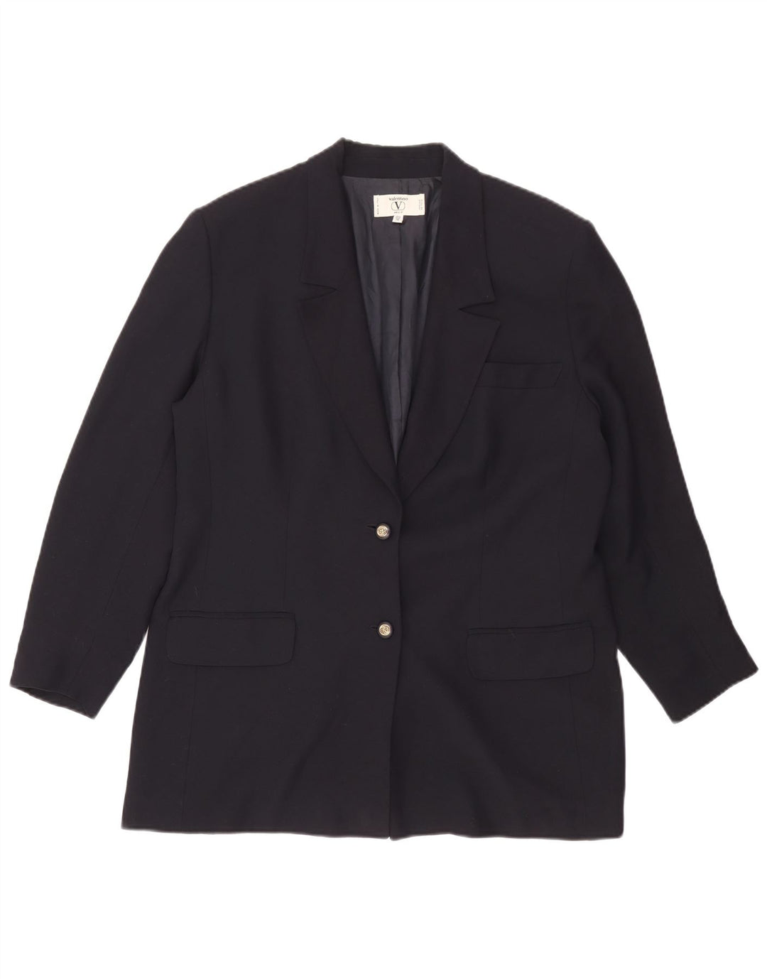 Valentino Womens 2 Button Blazer Jacket IT 50 XL Navy Blue Viscose