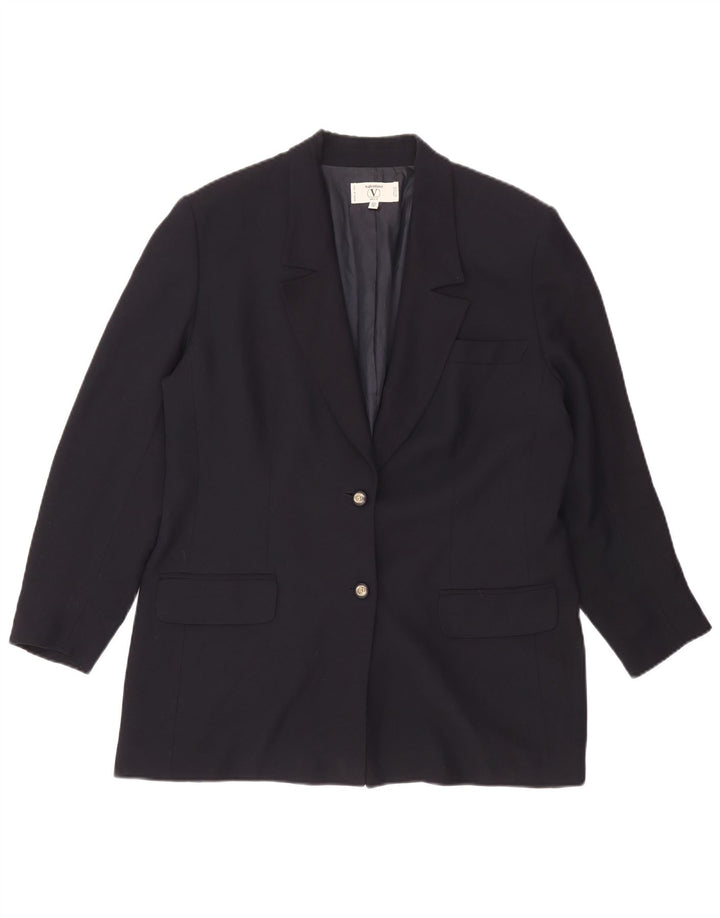 Valentino Womens 2 Button Blazer Jacket IT 50 XL Navy Blue Viscose