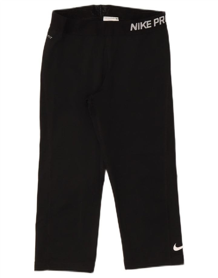 Nike Womens Dri Fit Graphic Capri Leggings UK 12 Medium  Black Polyester