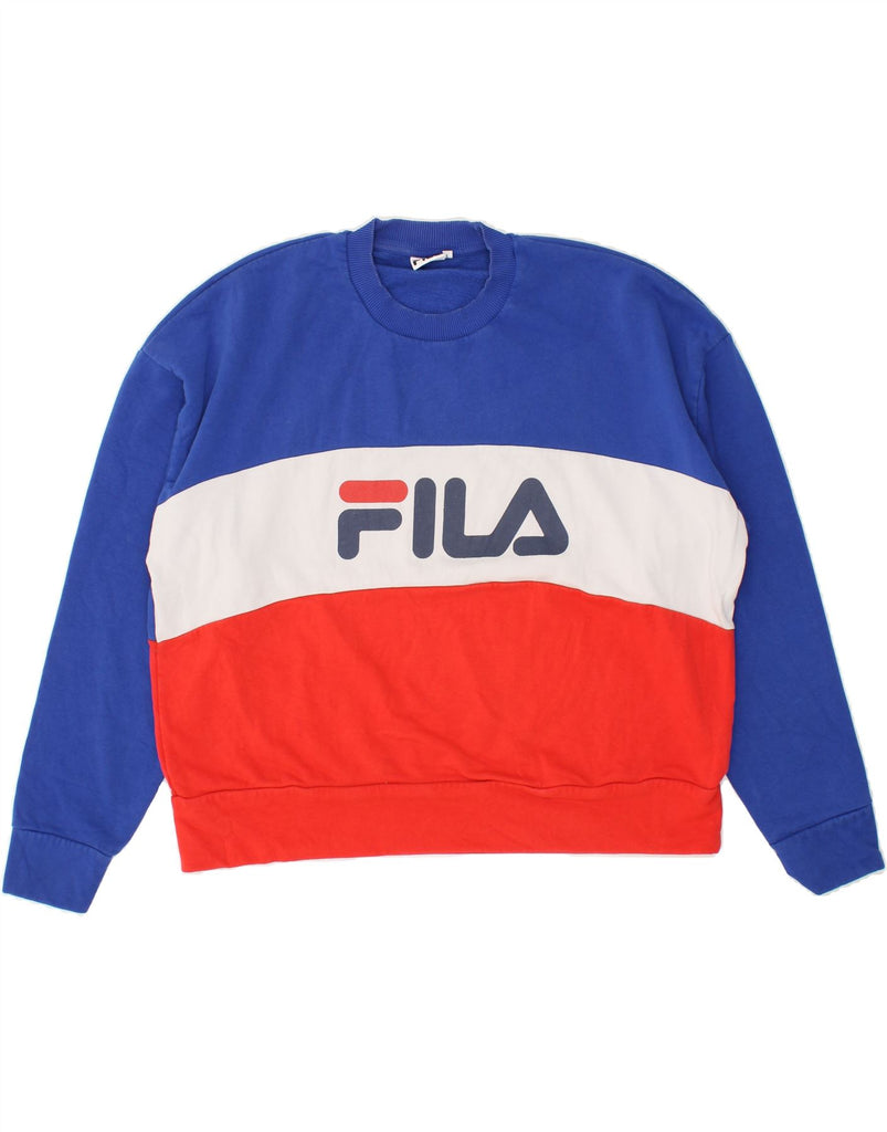 FILA Mens Graphic Sweatshirt Jumper Large Blue Colourblock Cotton | Vintage Fila | Thrift | Second-Hand Fila | Used Clothing | Messina Hembry 