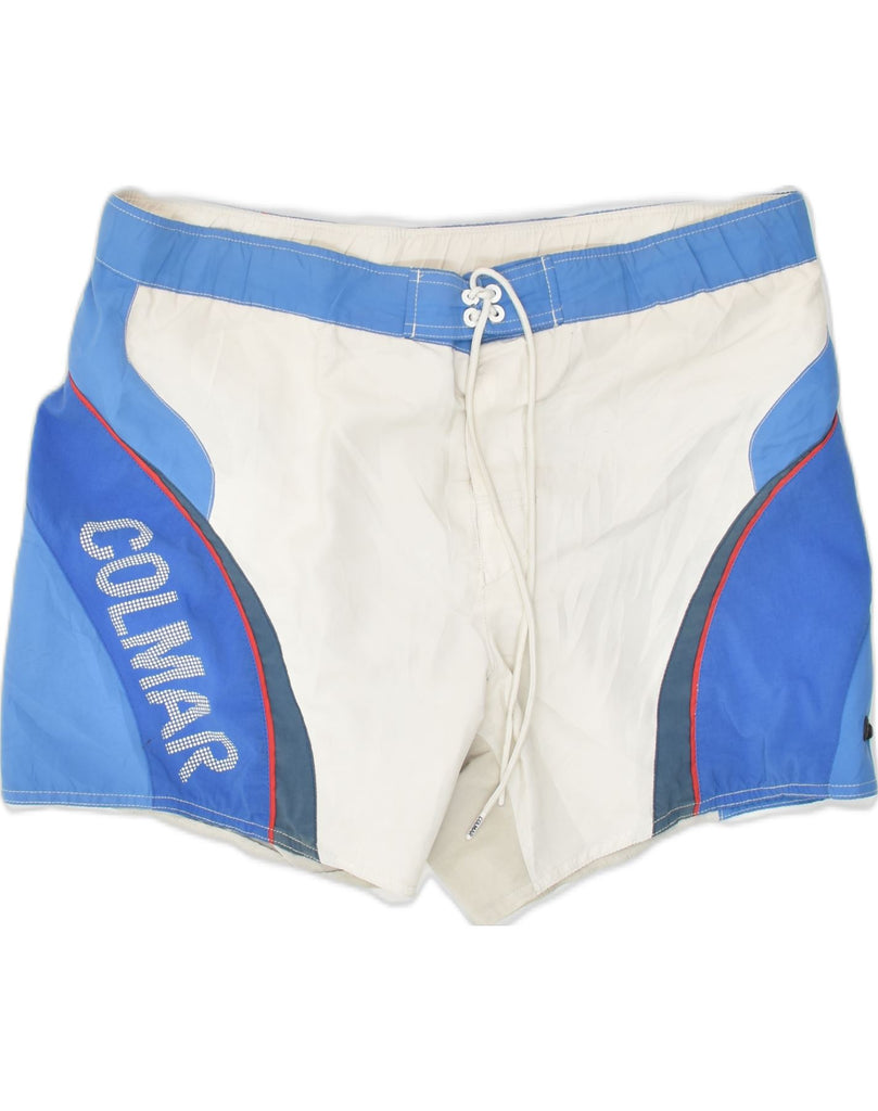 COLMAR Mens Graphic Swimming Shorts XL Blue Colourblock Polyester | Vintage Colmar | Thrift | Second-Hand Colmar | Used Clothing | Messina Hembry 