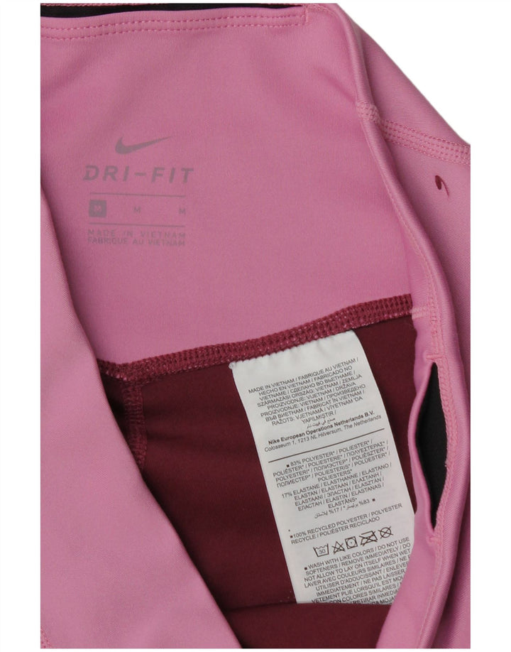 NIKE Womens Dri Fit Leggings UK 14 Medium  Burgundy Colourblock Polyester