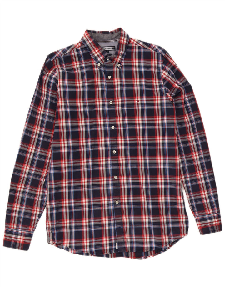 Tommy Hilfiger Mens Slim Fit Shirt Medium Navy Blue Check Cotton