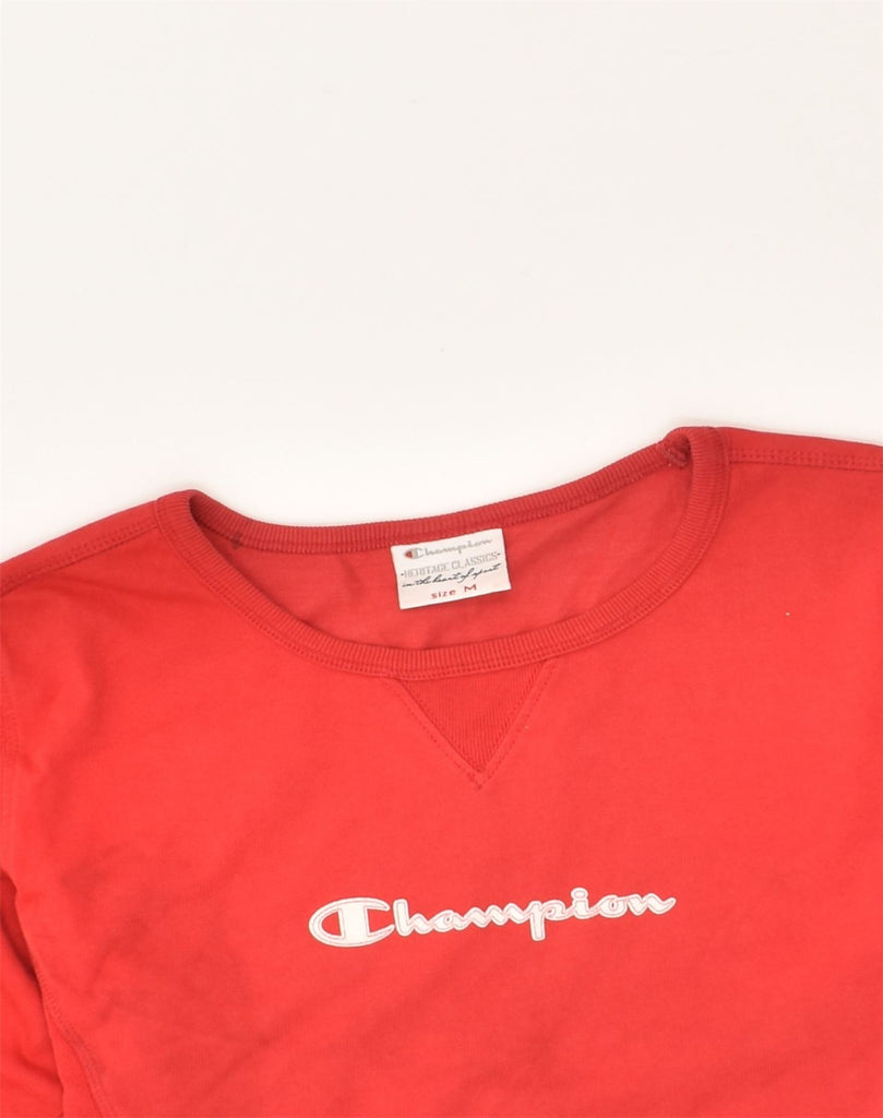 CHAMPION Womens Graphic Top Long Sleeve UK 12 Medium Orange Cotton | Vintage Champion | Thrift | Second-Hand Champion | Used Clothing | Messina Hembry 