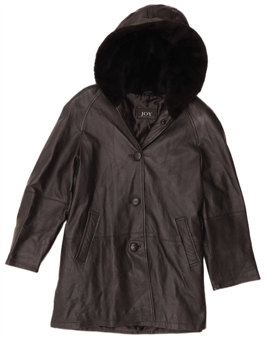 Joy Womens Hooded Oversized Leather Coat EU 40 Medium Black