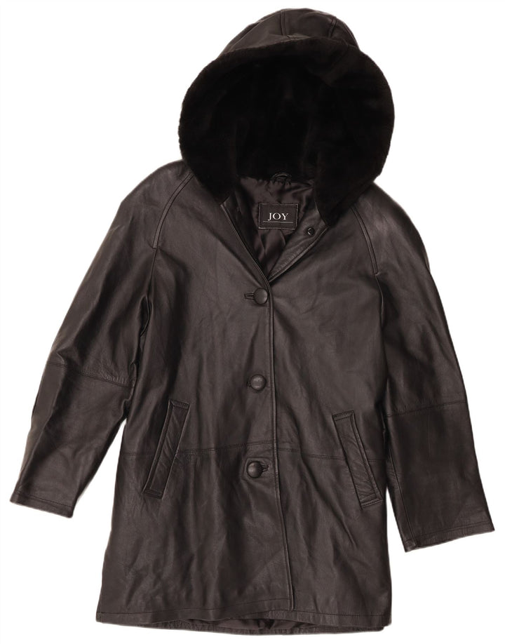 Joy Womens Hooded Oversized Leather Coat EU 40 Medium Black
