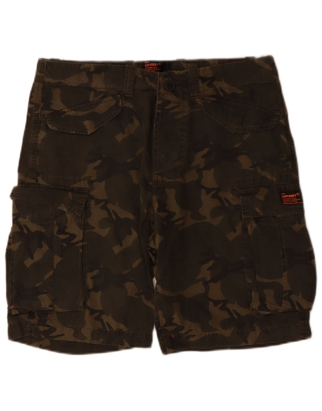 SUPERDRY Mens Cargo Shorts W29 Small Khaki Camouflage Cotton