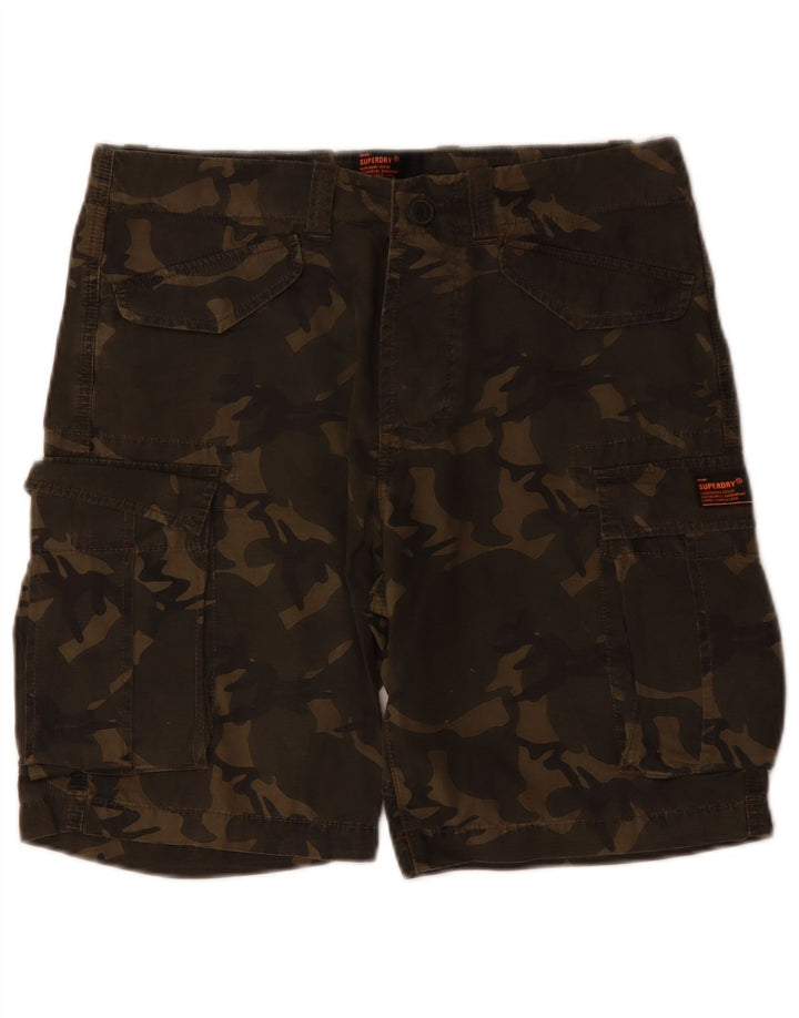 SUPERDRY Mens Cargo Shorts W29 Small Khaki Camouflage Cotton
