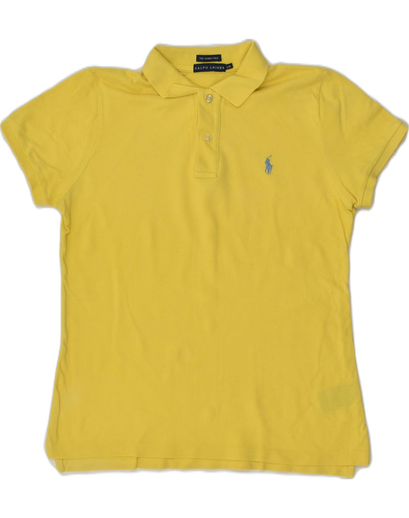 RALPH LAUREN Womens Skinny Polo Shirt UK 14 Large Yellow Cotton | Vintage Ralph Lauren | Thrift | Second-Hand Ralph Lauren | Used Clothing | Messina Hembry 