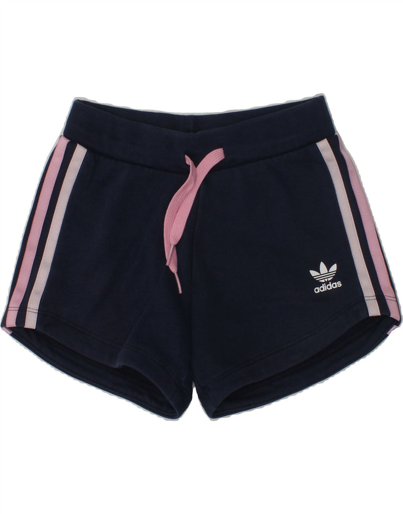 ADIDAS Girls Sport Shorts 7-8 Years Navy Blue Cotton | Vintage Adidas | Thrift | Second-Hand Adidas | Used Clothing | Messina Hembry 