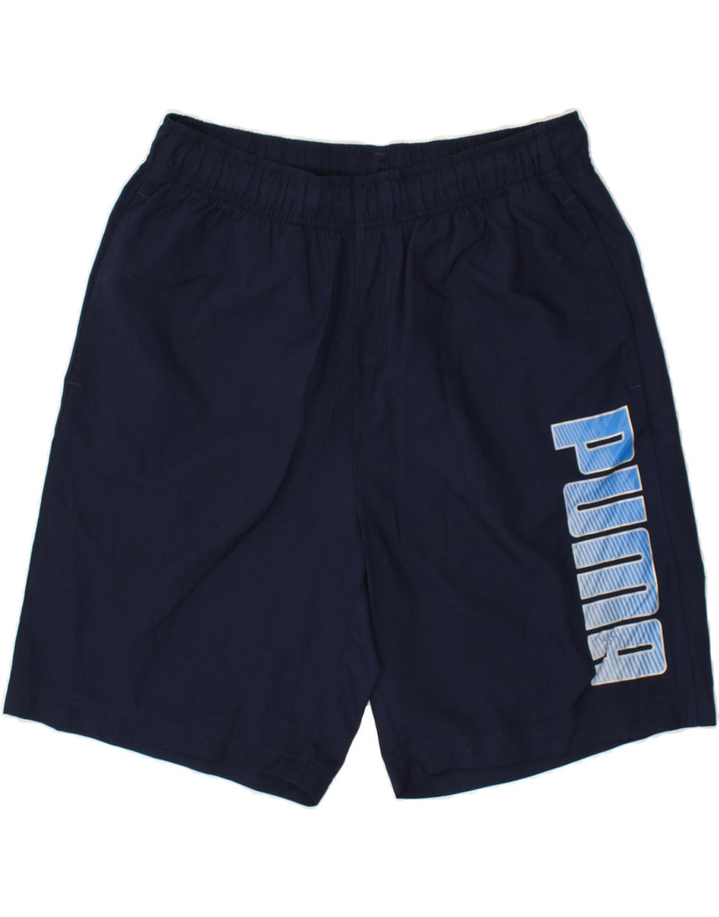 PUMA Mens Graphic Sport Shorts Large Navy Blue Polyester | Vintage Puma | Thrift | Second-Hand Puma | Used Clothing | Messina Hembry 