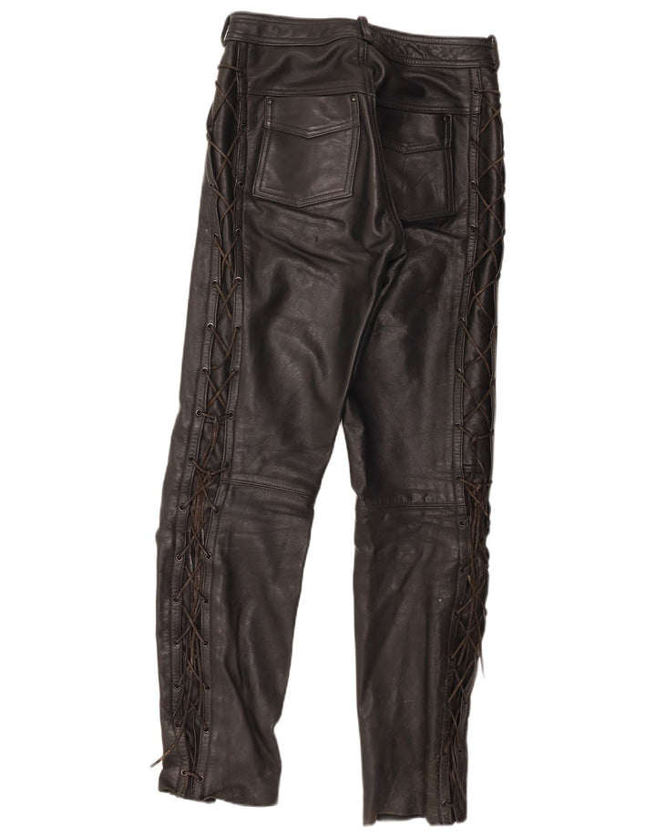 Vintage Mens Motorstyle Leather Trousers IT 48 Medium W30 L31 Black Leather
