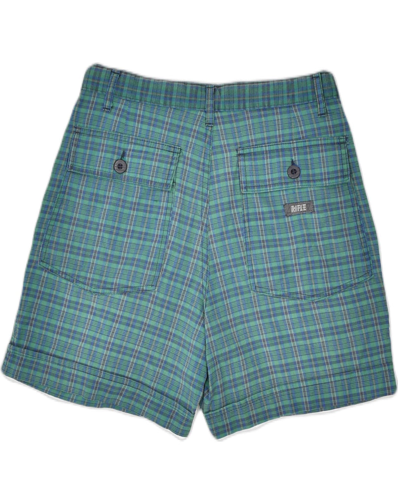 RIFLE Mens Casual Shorts W29 Small Green Check Cotton | Vintage | Thrift | Second-Hand | Used Clothing | Messina Hembry 