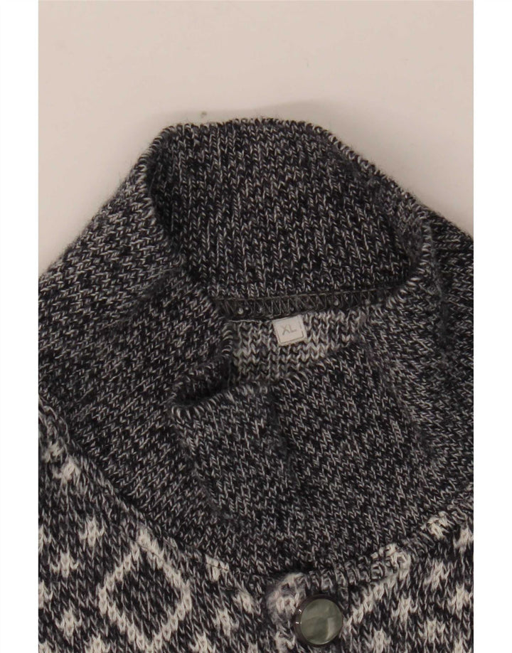 Vintage Mens Polo Neck Jumper Sweater XL Grey Argyle/Diamond