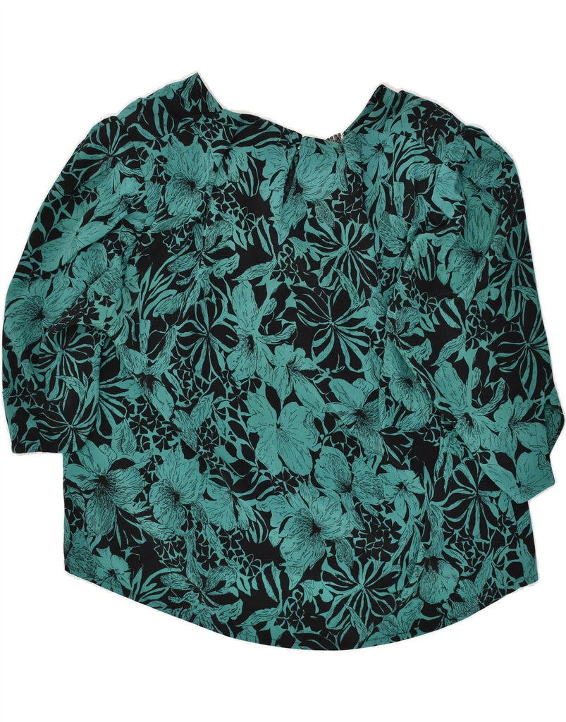 VINTAGE Womens 3/4 Sleeve Blouse Top EU 49 2XL Green Floral Acetate Vintage Vintage and Second-Hand Vintage from Messina Hembry 