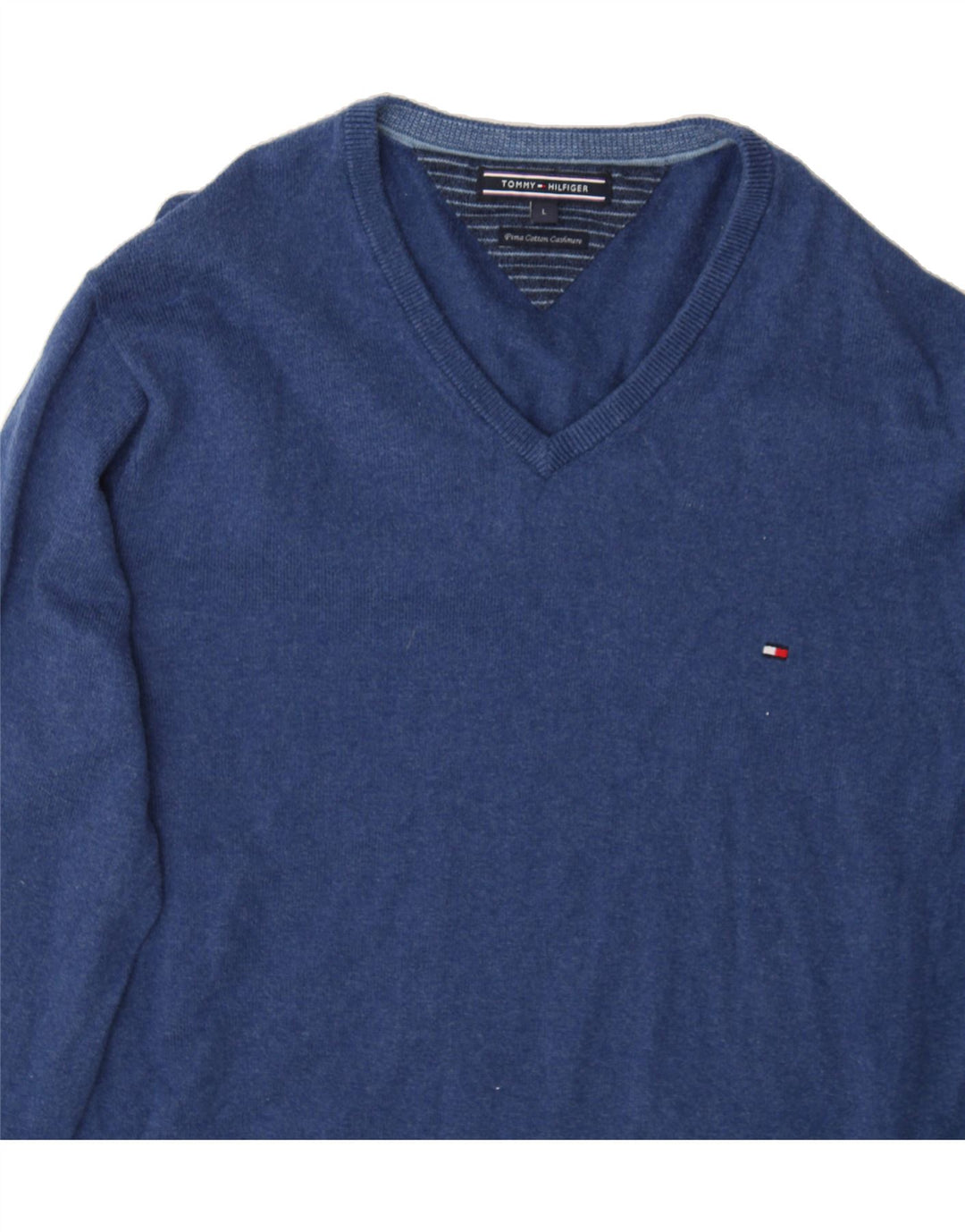 TOMMY HILFIGER Mens V-Neck Jumper Sweater Large Blue Cotton Vintage Tommy Hilfiger and Second-Hand Tommy Hilfiger from Messina Hembry 