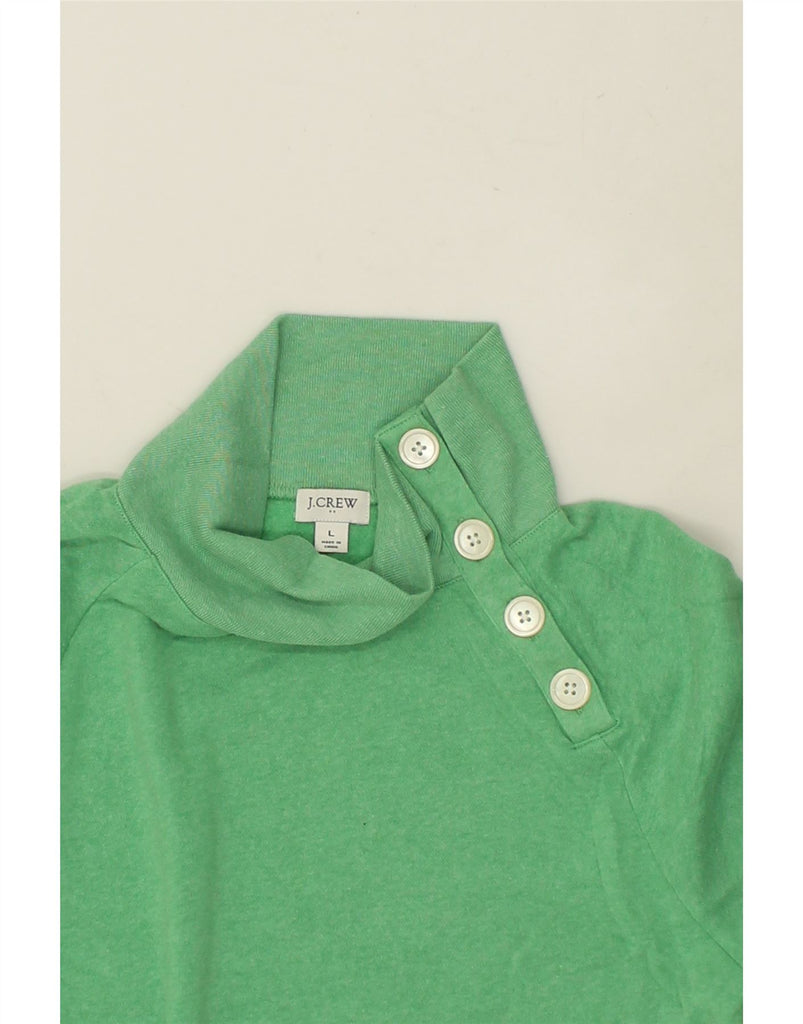 J. CREW Womens Button Neck Sweatshirt Jumper UK 16 Large Green Cotton | Vintage J. Crew | Thrift | Second-Hand J. Crew | Used Clothing | Messina Hembry 