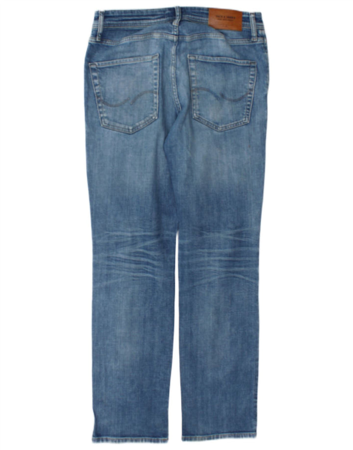 Jack & Jones Mens Distressed Straight Jeans W32 L32 Blue Cotton