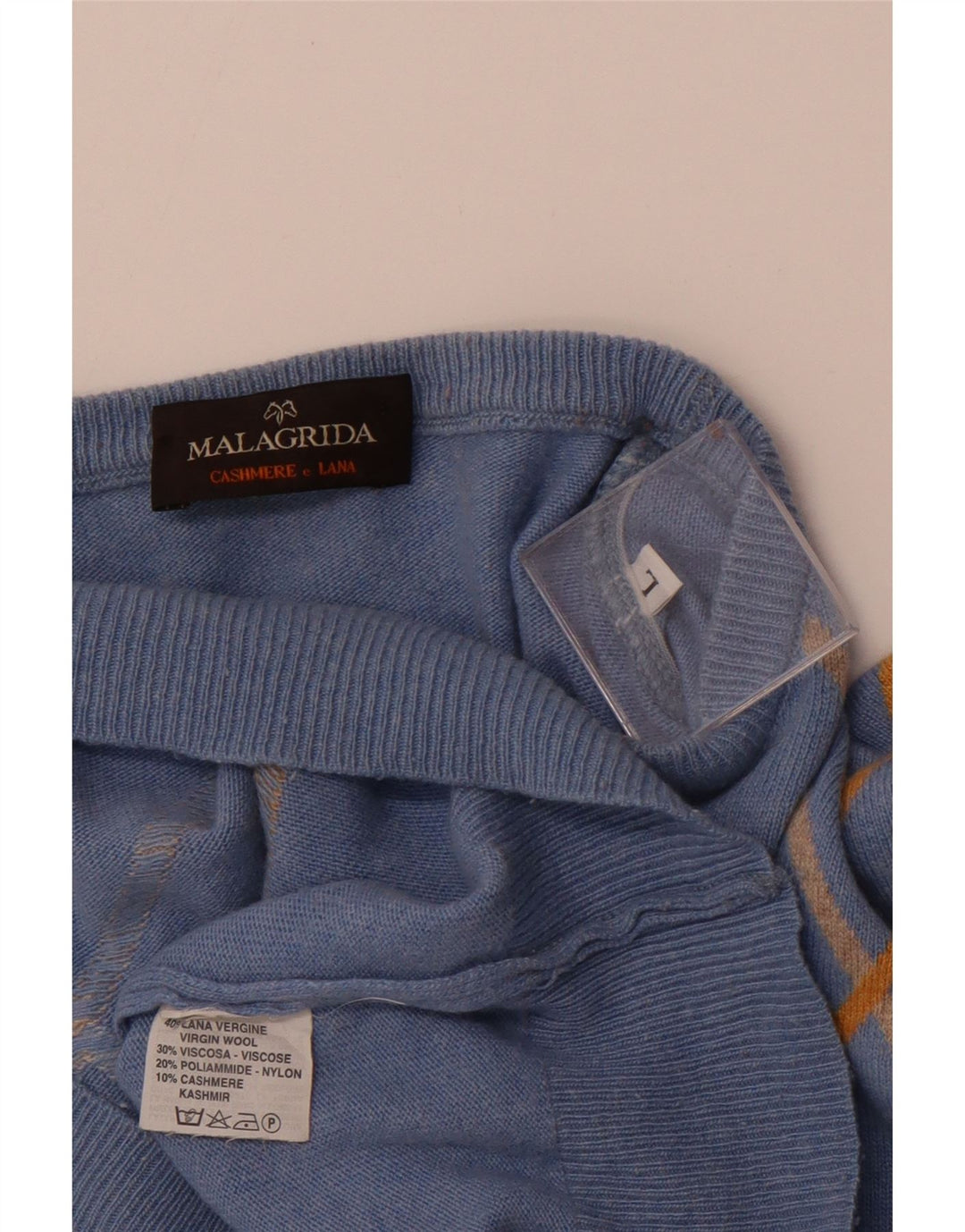 MALAGRIDA Mens Crew Neck Jumper Sweater Large Blue Argyle/Diamond