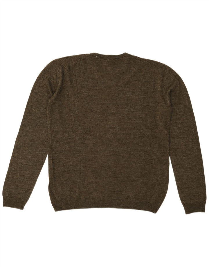 Henry Cottons Mens Crew Neck Jumper Sweater Large Khaki Wool