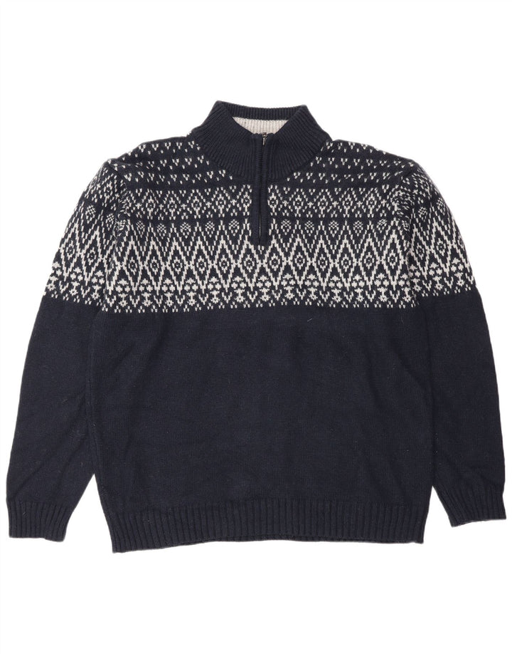 Marks & Spencer Mens Blue Harbour Zip Neck Jumper Sweater Large Navy Blue
