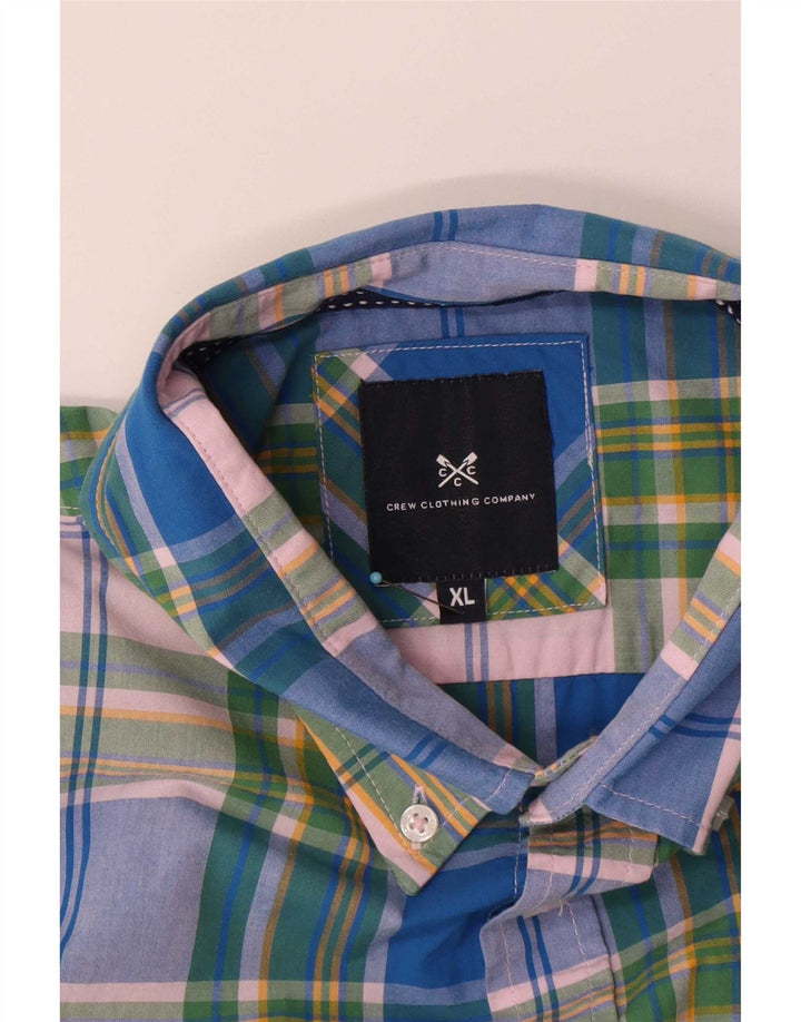 Crew Clothing Mens Short Sleeve Shirt XL Blue Check Cotton