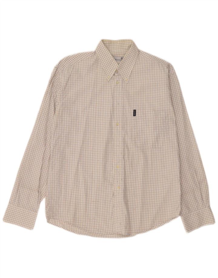 Sergio Tacchini Mens Shirt Large Beige Gingham Cotton