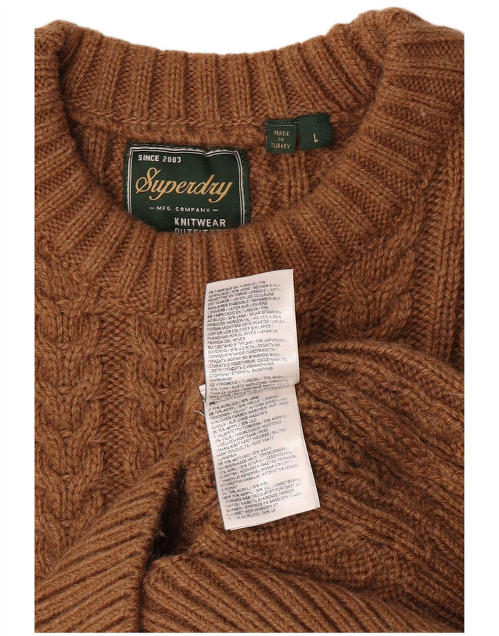 Superdry Mens Crew Neck Jumper Sweater Large Brown Acrylic