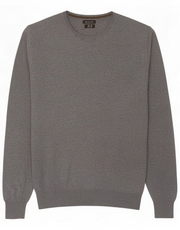 Massimo Dutti Mens Slim Fit Crew Neck Jumper Sweater Large Grey Cotton