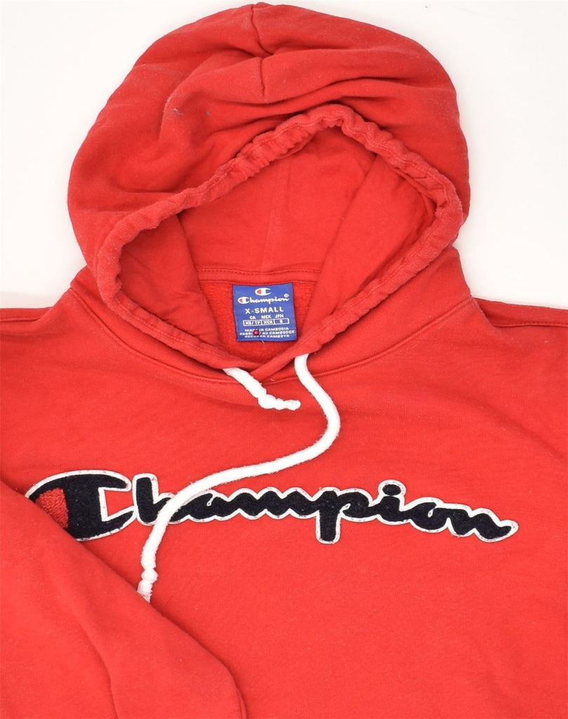 CHAMPION Mens Graphic Hoodie Jumper XS Red Cotton | Vintage Champion | Thrift | Second-Hand Champion | Used Clothing | Messina Hembry 