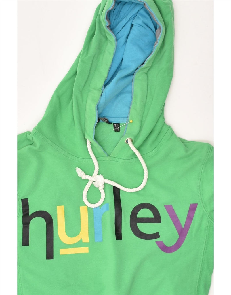 HURLEY Womens Graphic Hoodie Jumper UK 6 XS Green Cotton | Vintage Hurley | Thrift | Second-Hand Hurley | Used Clothing | Messina Hembry 