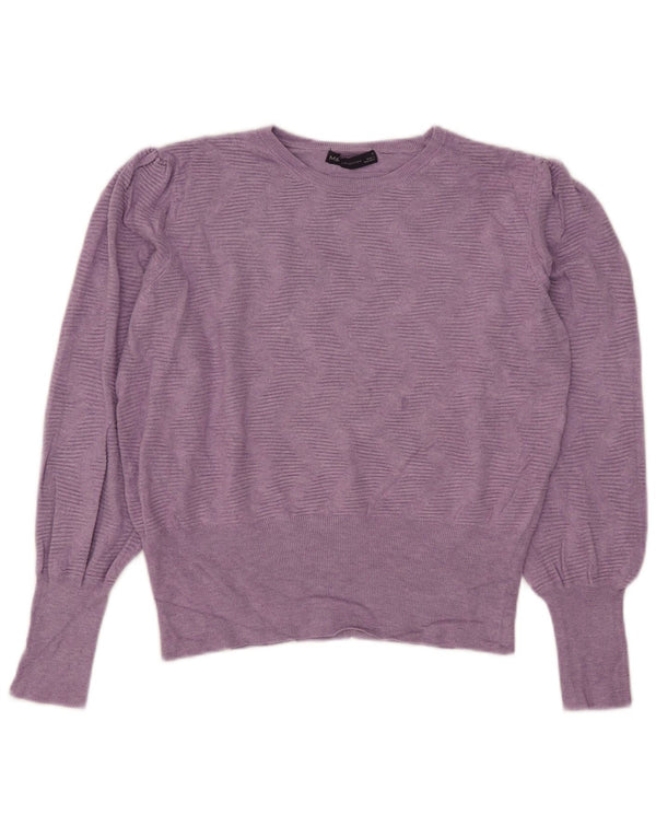 Marks & Spencer Womens Crop Crew Neck Jumper Sweater UK 16 Large Purple