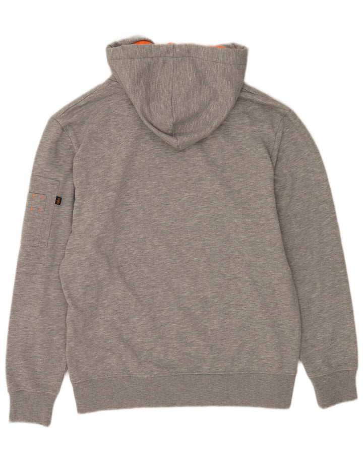 Alpha Industries Mens Graphic Hoodie Jumper Medium Grey Flecked Cotton