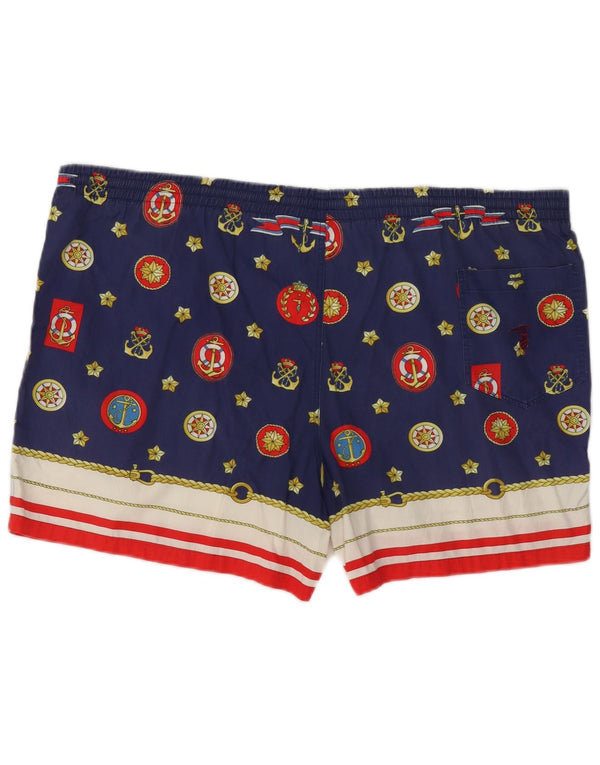 Trussardi Mens Graphic Swimming Shorts IT 54 XL  Navy Blue Cotton