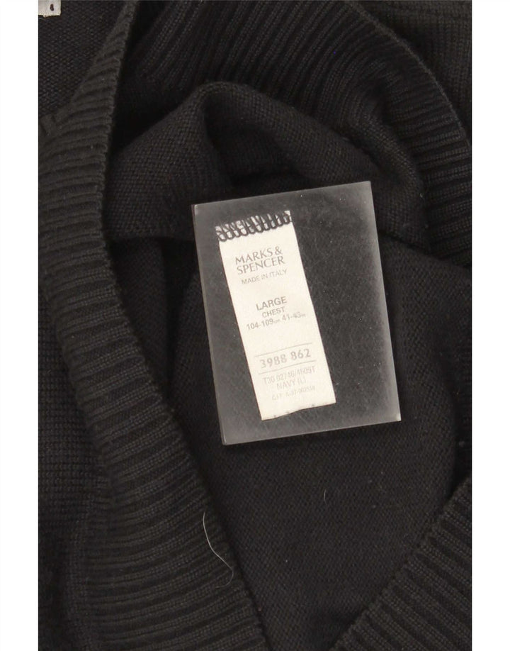Marks & Spencer Mens Crew Neck Jumper Sweater Large Navy Blue Acrylic
