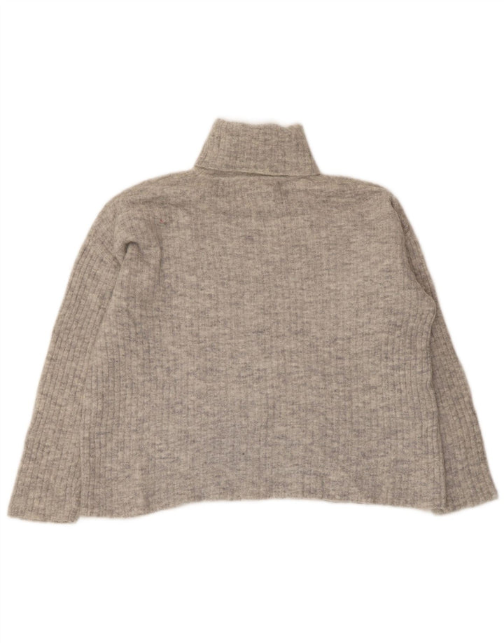 Massimo Dutti Womens Oversized Roll Neck Jumper Sweater UK 10 Small Grey