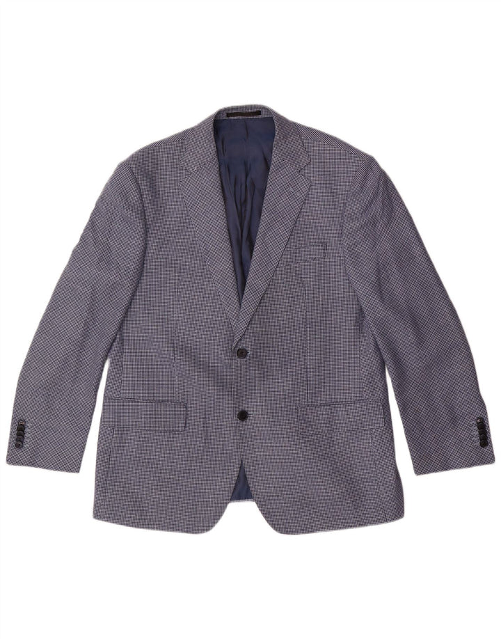 Marks & Spencer Mens Short Blazer Jacket UK 42 Large Blue Houndstooth