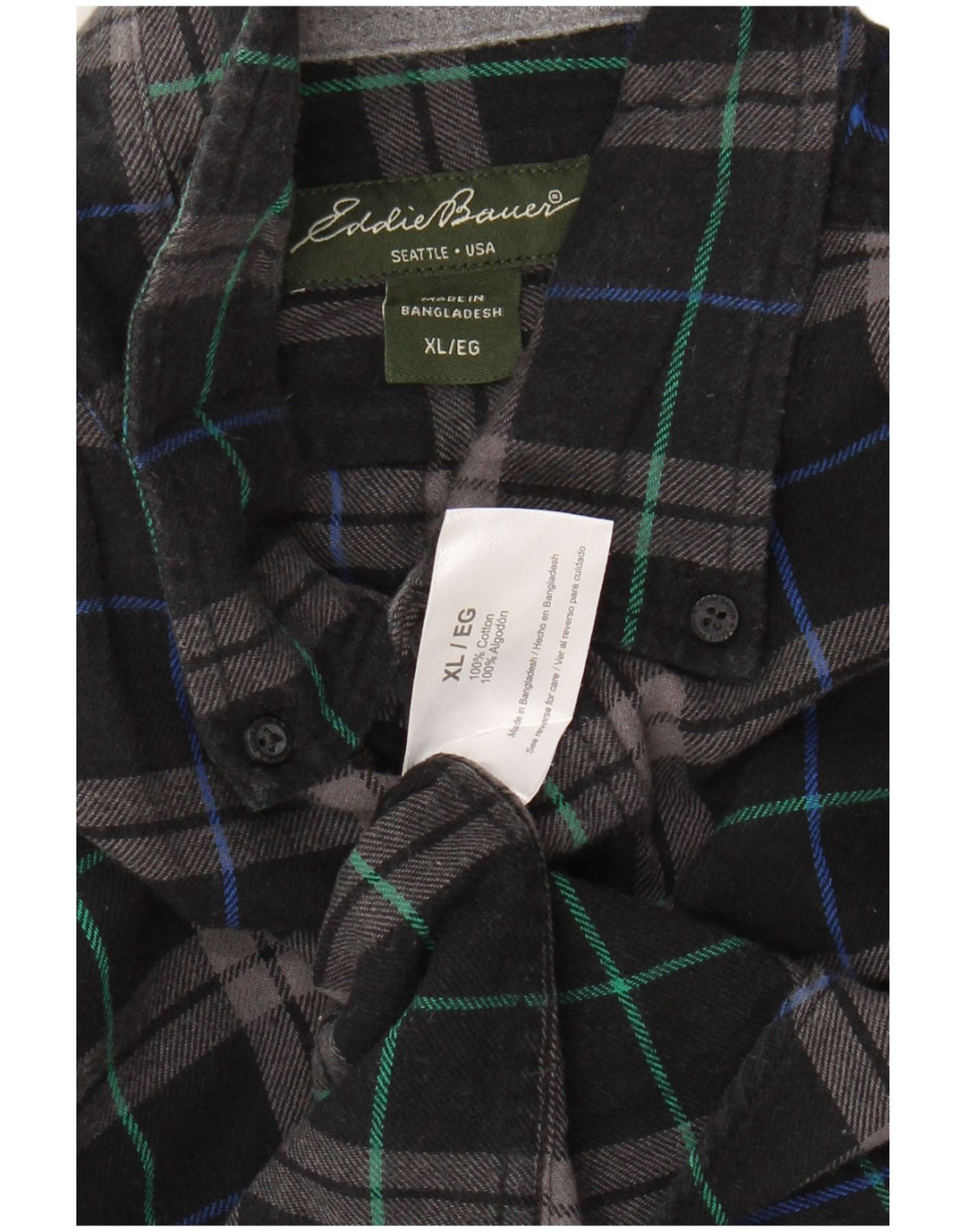 EDDIE BAUER Mens Flannel Shirt XL Black Check Cotton