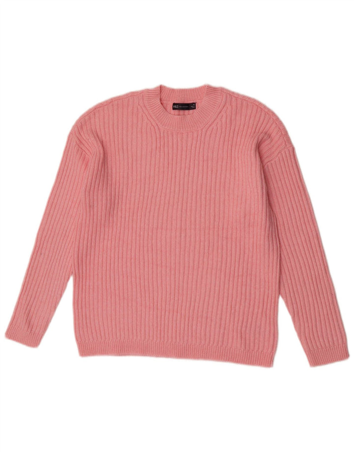 Marks & Spencer Womens Crew Neck Jumper Sweater UK 14 Medium Pink Polyester