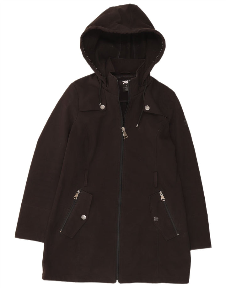 Dkny Womens Hooded Oversized Windbreaker Coat UK 10 Small Black Polyester