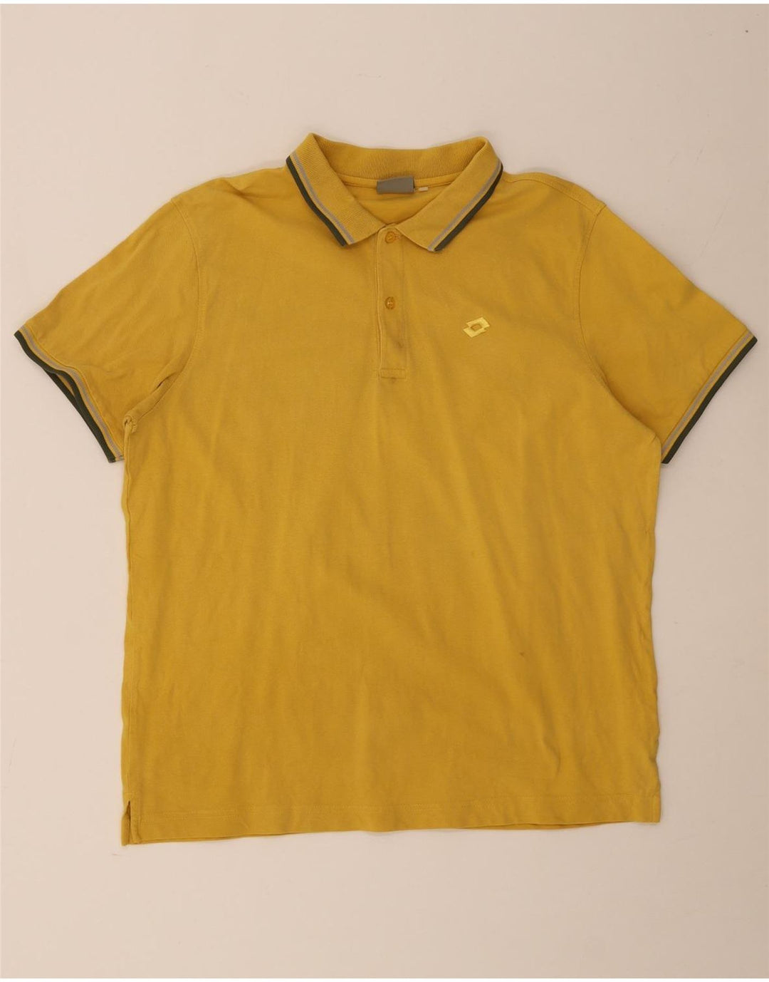 Lotto Mens Polo Shirt Large Yellow Striped Cotton