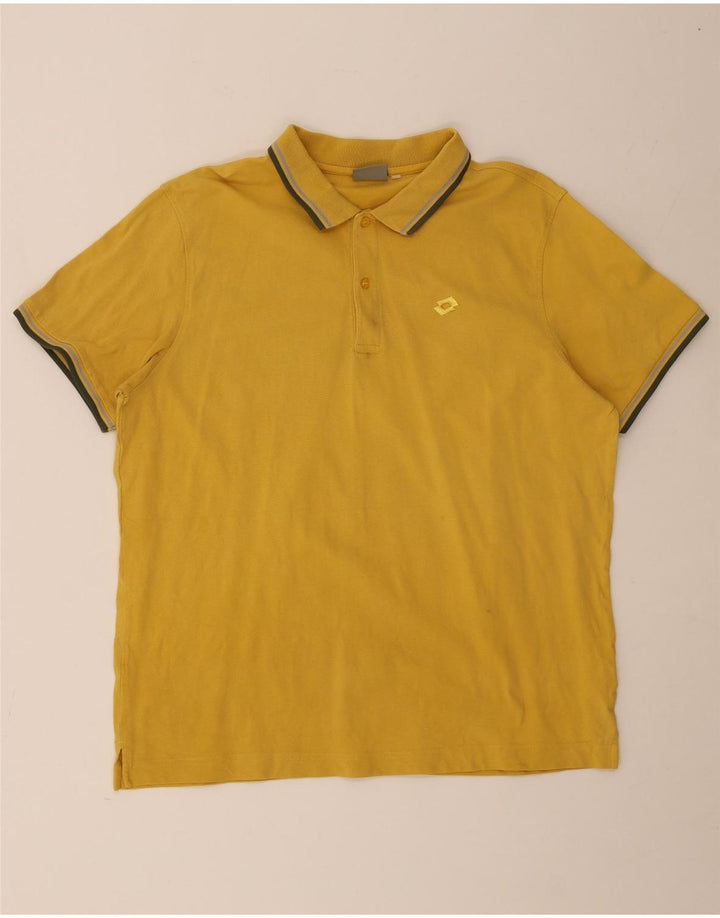 Lotto Mens Polo Shirt Large Yellow Striped Cotton