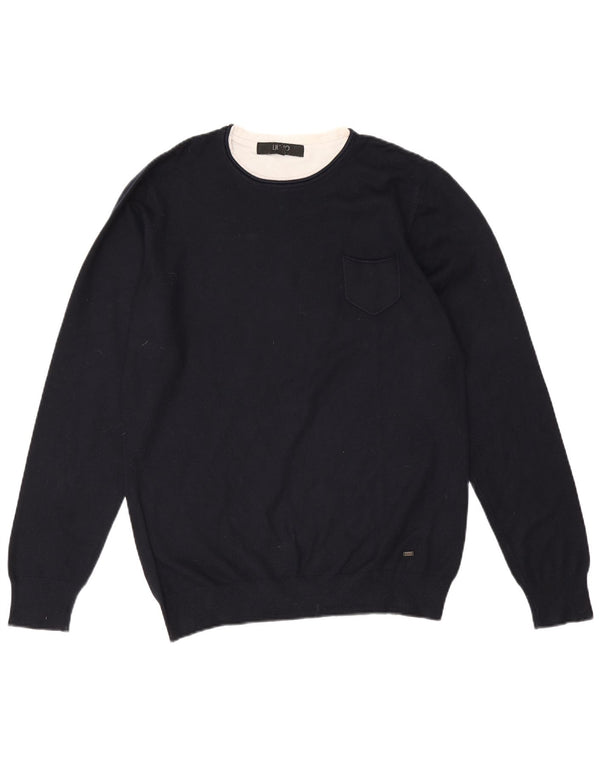 Liu Jo Mens Crew Neck Jumper Sweater Large Navy Blue Viscose