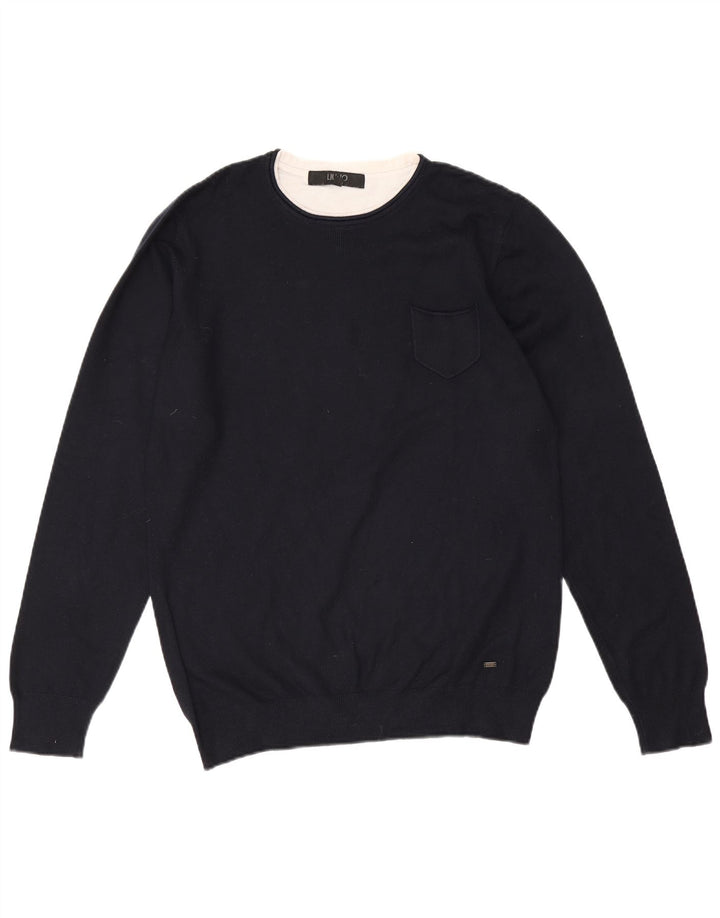 Liu Jo Mens Crew Neck Jumper Sweater Large Navy Blue Viscose