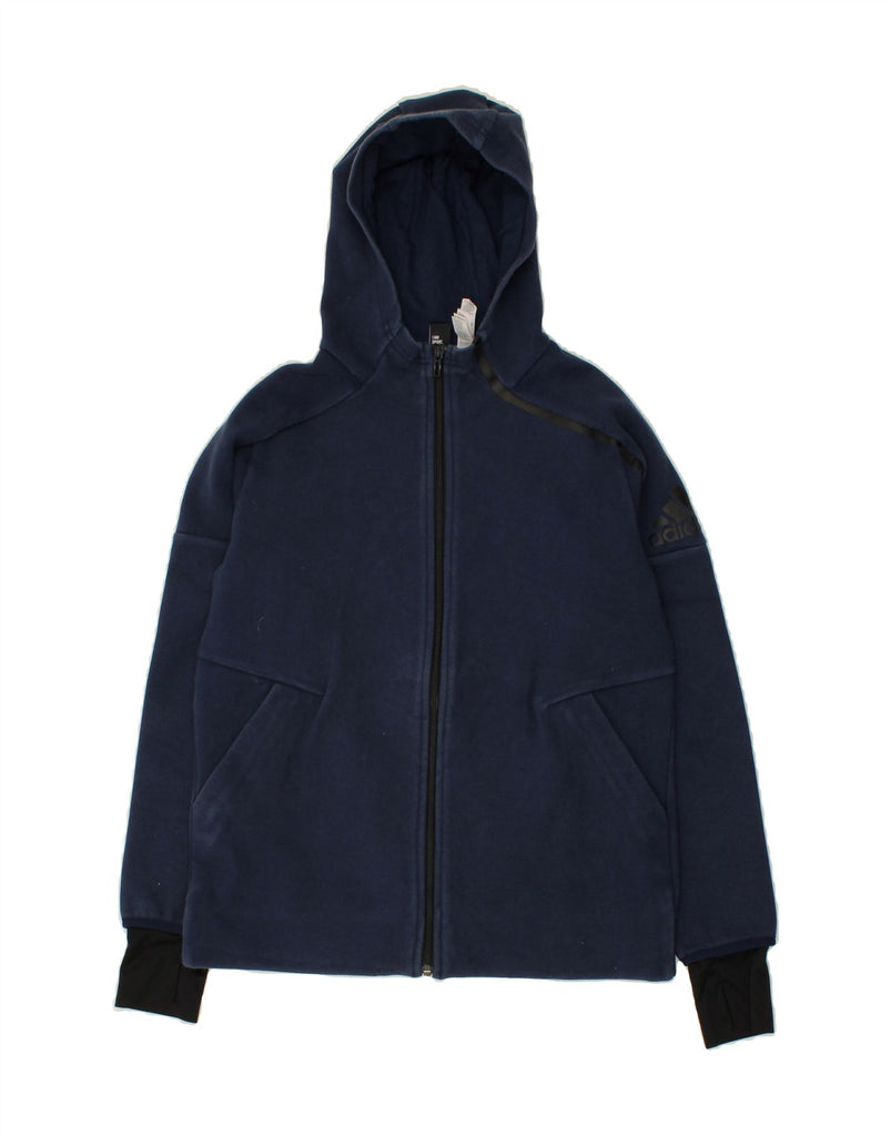 ADIDAS Boys Graphic Zip Hoodie Sweater 13-14 Years Navy Blue Cotton Vintage Adidas and Second-Hand Adidas from Messina Hembry 